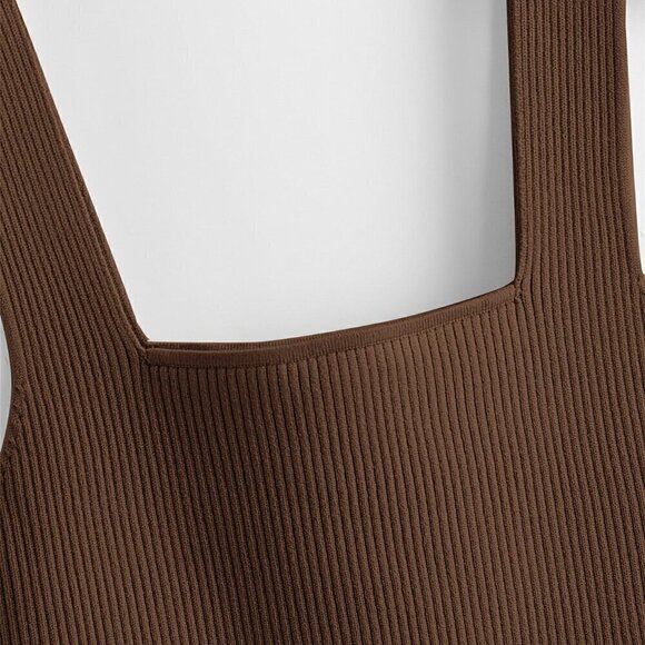 Coffee Brown Casual Women's Solid Ribbed Knit Top - Picture 4 of 4